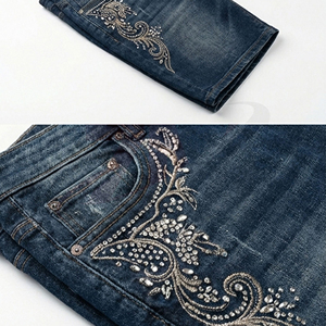 High Quality Men Embroidered Rhinestone Denim Shorts Stone Embellished Jean Shorts Custom Fashion Apparel Factory Supplier - Product Image 5