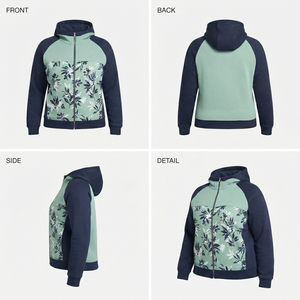 Women's Floral Print Zipper Hoodie Plus Size French Terry Boxy Hooded <b>Jacket</b> Ladies Heavyweight Cotton Fleece <b>Zip</b>-<b>up</b> Hood Top - Product Image 5