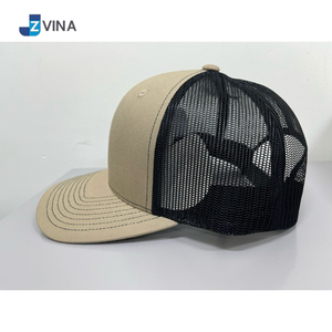 Casquette Trucker en Toile Kaki Haute Qualité avec Logo Personnalisé, Maille Noire Avant, 6 Panneaux, Réglable, Unisexe, Broderie, Quatre Saisons - Product Image 2