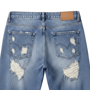 Custom Vintage Washed Patchwork Baggy Wide Leg <b>Men's</b> Denim Shorts Distressed Streetwear <b>Jean</b> Shorts for <b>Men</b> - Product Image 5