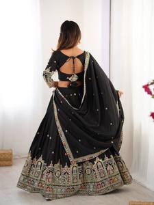 Ensemble Lehenga Choli brodé noir pour femmes, robe traditionnelle indienne, tenue de fête de mariage longue jusqu'au sol - Product Image 3