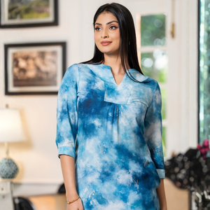 Vestido Corto de Verano para Mujer, Estilo Bohemio Informal, con Tirantes Finos, Estampado Floral, de Rayón, Corte en A, Azul Cielo y Blanco, Talla Única - Product Image 1