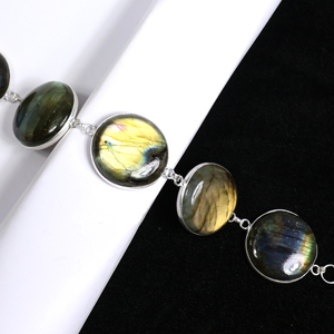 Wholesale Handmade 925 Sterling Silver Plated Natural Labradorite Gemstone Multi-<b>Stone</b> Round Link <b>Bracelet</b> Opaque <b>Stone</b> Jewelry - Product Image 3