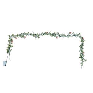 Ghirlanda Natalizia Realistica da Interno 6.6 FT, Decorata con Foglie d'Ulivo, Bacche e Luci, in PVC Sempreverde - Product Image 4