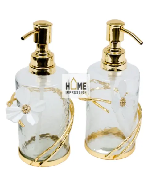 יוקרה זהב מתכת מבריק סבון Dispenser מכירה לוהטת קלאסי מעצב מתכת וזכוכית סבון Dispenser
