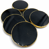 Sous-verre en agate noire naturelle, bord doré, poli, rond, 8-10 cm, durable, décoration Feng Shui pour la maison, cadeau
