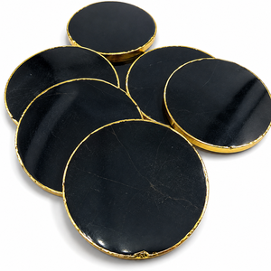 Natural Black <b>Agate</b> <b>Coaster</b> Gold Edge Polished Stone Round Plate Crystal <b>Coaster</b> Home Decor Gift Wholesale Supplier Manufacturer - Product Image 5