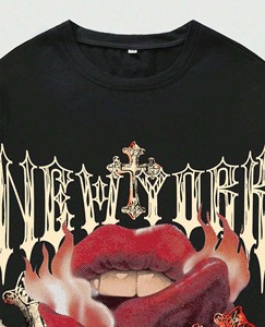 Camisetas de Hombre Personalizadas de Alta Calidad con Diseño de Cruz y Labios Impresas en DTG, 280 Gramos, Corte Holgado, Estilo Urbano Informal - Product Image 4