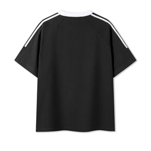 เสื้อยืดคอกลมแขนสั้นทรงแร็กแลนสีดำสำหรับผู้ชาย ทรงโอเวอร์ไซส์ สไตล์ลำลอง สีพื้น ผ้าถัก ดีไซน์เรียบง่าย เสื้อยืดสีดำสำหรับผู้ชาย - Product Image 2