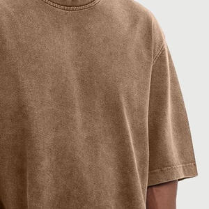 T-shirt décontracté pour homme à manches courtes et col rond en jersey de coton marron uni, coupe oversize, tendance 2026, prix usine, vente en gros - Product Image 4