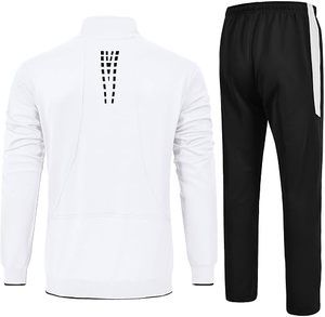 Men's <b>White</b> Black Contrast Tracksuit Full Zip Sporty <b>Jogger</b> Set Solid Color Stand Collar Regular Fit Autumn Wear - Product Image 6