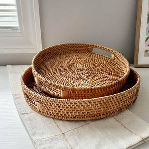 Ensemble de 2 plateaux à fruits en rotin, ronds, en rotin naturel tressé, prix de gros directement de l'usine. - Product Image 1