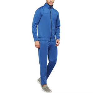 Men Blue Tracksuit Set Full <b>Zip</b> <b>Hooded</b> Collar Long Sleeve Printed Solid Color Casual Wear Autumn Regular Fit 100 Cotton - Product Image 2