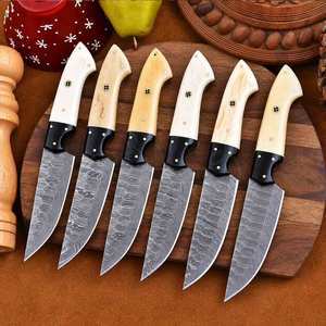 Ensemble de couteaux à steak 6 pièces, manches en os de chameau, lames en acier Damas, manches uniques, cadeaux d'anniversaire, cadeaux de Thanksgiving - Product Image 1