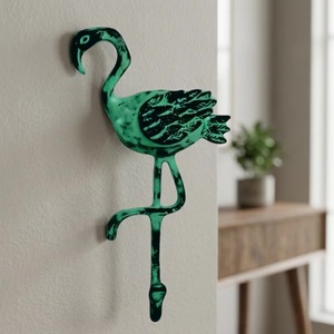 Safari Vert Distressed Fonte Flamingo Oiseau Mur Objet Décoratif Manteau Chapeau Crochets Porte-clés Cintre Crochets Fabriqués À La Main Rails - Product Image 6