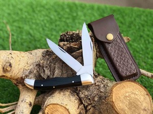 Navaja Plegable con Hoja de Acero Inoxidable, Mango Negro, 2 Hojas, Perilla de Pulgar, Multifuncional para Uso en Exteriores - Product Image 1