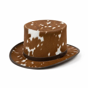 Sombrero de Vaquero Occidental Hecho a Mano con Cuero de Vaca Rayado y Pelo, Estilo Steampunk, para Fiestas y Festivales - Product Image 4