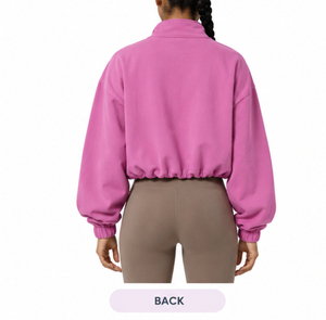 Sudadera Rosa de Mujer con Cierre de Cremallera, Cuello Vuelto, Manga Linterna, Top Casual, Prenda Personalizada OEM - Product Image 4