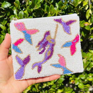 Colorful Mermaid Tail Embroidered Beaded Clutch Handmade Ocean Theme Zip Pouch Unisex Portable Soft Trendy Purse Party Gifts - Product Image 3