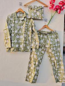 Floral Cotton Pajama Shorts Set for Women, 3 Piece PJ , Button <b>Down</b> Sleepwear, Summer Set - Product Image 4