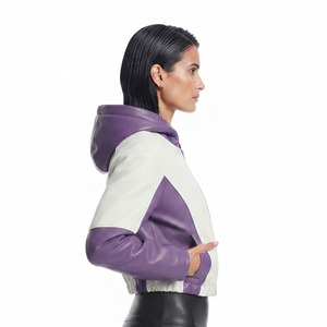 Women Crop Leather Wholesale Hoodie Female <b>Cropped</b> Leather Hood With Side Pockets Girls <b>Zip</b> Leather Short Length Hooded - Product Image 3