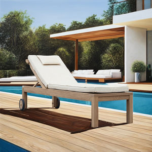 Chaise longue minimaliste en teck massif, durable, inclinable, résistante aux UV, écologique, pour l'extérieur, au bord de la piscine, pour hôtel, jardin - Product Image 1