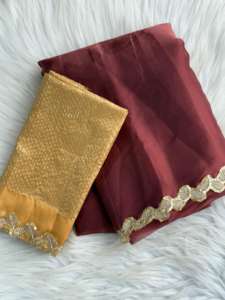 Sari indien en soie satinée avec dentelle brodée de sequins, séchage rapide, toutes saisons, pour fêtes et mariages - Product Image 5