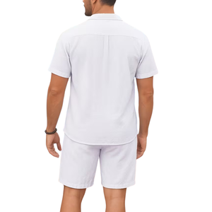 Conjunto de Dos Piezas para Hombre, Camisa de Manga Corta con Cuello en V y Botones, Pantalones Cortos, Estilo Lino, Casual, Transpirable, Verano, Playa, OEM, ODM, Venta al Por Mayor - Product Image 5