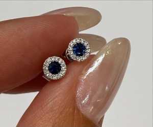 ต่างหูแบบติดหูทรงกลมประดับไพลินสีน้ำเงิน ขายส่ง ทอง 14k 18k พลอยจำลองทรงกลม ประดับเพชรเล็กๆ ผลิตจากห้องปฏิบัติการ - Product Image 2