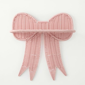Blush Elegance Collection Pink Rattan Bow Wall <b>Decor</b> With Ribbon Design Handmade Woven <b>Decorative</b> <b>Nursery</b> Wall Hanging Kids Room - Product Image 1