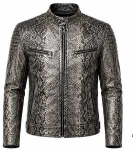 Veste en cuir Champ King Gold à motif gaufré, col rabattu, simple boutonnage, manches classiques - Product Image 1