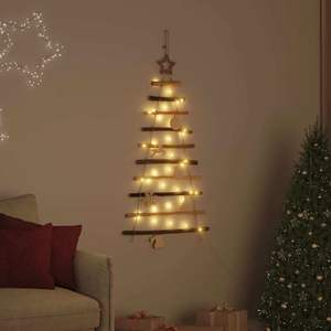 Sapin de Noël en bois de frêne naturel avec 30 LED, 35,43 pouces, lumières festives solides pour les fêtes - Product Image 1