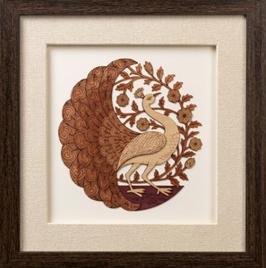 <b>Framed</b> Wooden Peacock <b>Wall</b> Art Carved Modern <b>Design</b> Plant Pattern Multifunction Storage Decor for Living Room - Product Image 1