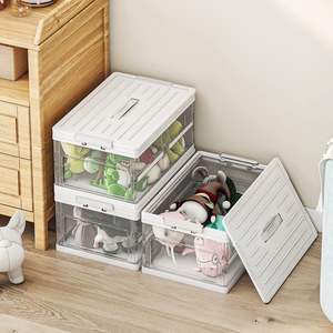 2 Pack Clear Plastic <b>Collapsible</b> Storage <b>Bins</b> Lids Foldable Storage Boxes Stackable Storage Plastic Storage <b>Bins</b> Boxes - Product Image 3