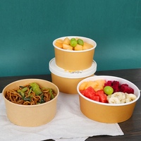 Bols à déjeuner en papier kraft jetables à paroi simple, imprimés sur mesure et recyclables, avec coupelles à soupe et couvercles (impression numérique)