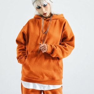 Sweat-shirt à capuche surdimensionné pour femme, couleur unie, en coton tricoté, longueur normale, avec poches, respirant, streetwear - Product Image 5
