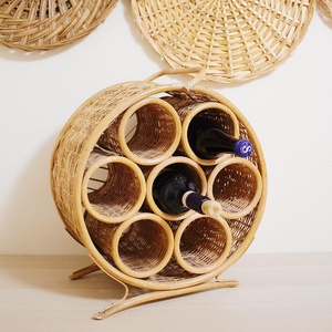 Decorative <b>wine</b> bottle rack kitchen table accent & storage high quality rattan liquor holders - Product Image 2