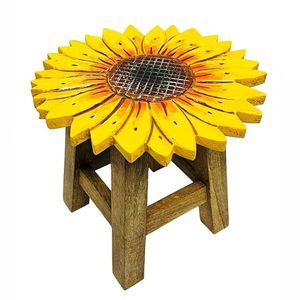 Table d'appoint en bois en forme de tournesol, peinte à la main, jaune, tabouret pour enfants, support décoratif pour chambre à coucher, salon - Product Image 1
