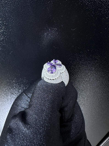 925 Sterling <b>Silver</b> Purple Flower <b>Ring</b> Iced Out Moissanite <b>Statement</b> <b>Ring</b> Luxury Floral Cocktail <b>Ring</b> For Women - Product Image 4