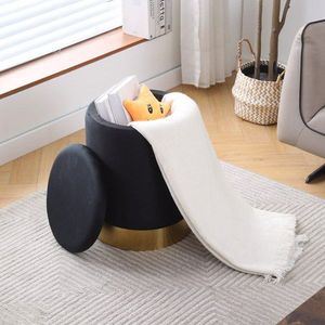 Poggiapiedi Contenitore in Similpelle con Base Dorata, Sgabello Multiuso Imbottito, Sedia da Toeletta, Poggiapiedi dal Design Elegante - Product Image 3