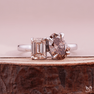 Oval and Emerald Cut Brown Lab Grown Diamond Toi et Moi <b>Ring</b> <b>Two</b> <b>Stone</b> Engagement <b>Ring</b> Minimal Elegant Bridal Jewelry - Product Image 1