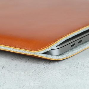 High Quality Tan Genuine Leather <b>Laptop</b> Bag Soft Wool Lining Custom Pads <b>Cover</b> OEM Office Travel Book Sleeve Wholesale Computer - Product Image 6