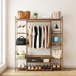 Modern Wood Standing <b>Wardrobe</b> Rack <b>With</b> Five Layers Multifunctional <b>Storage</b> For Clothing <b>Shoes</b> And Accessories - Product Image 4