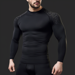 Freandy Sports Premium <b>BJJ</b> Men's Full Sleeve <b>Rash</b> <b>Guard</b> Gray Sublimation Print Front Quick Dry Spandex/Polyester Compression - Product Image 6