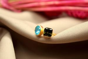 แหวนปรับขนาดได้เงินแท้ 925 ประดับเพอริดอทและบลูโทแพซ งานแฮนด์เมด ชุดเครื่องประดับชั้นดี ของขวัญสำหรับงานหมั้น - Product Image 4