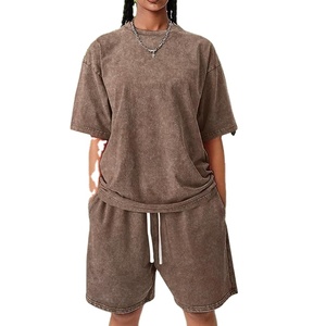 2025 Ropa de lavado ácido Personalizada 100% Algodón Lavado ácido Hombres 2 piezas Pantalones cortos y camisetas Set Ropa de calle de alta calidad - Product Image 1