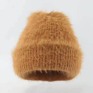 Custom Logo Design Mohair Beanies Soft Mohair Beanies Warm Knit <b>Winter</b> Hat Mohair Beanies - Product Image 3