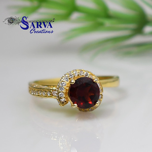 Luxury Garnet 925 Sterling Silver Gold Plated <b>Ring</b> with <b>Cubic</b> <b>Zirconia</b> Accents Elegant Women Cocktail Engagement <b>Wedding</b> Jewelry - Product Image 2