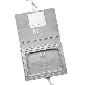 High Quality Customizable Velvet Invitation <b>Box</b> with Silver Foil Monogram Luxury Romantic <b>Wedding</b> <b>Cards</b> Made in Chiang Mai - Product Image 2