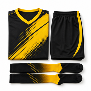 Conjunto de Uniforme de Fútbol Personalizado para Hombre, Amarillo y Negro, Cuello en V, Manga Corta - Product Image 3
